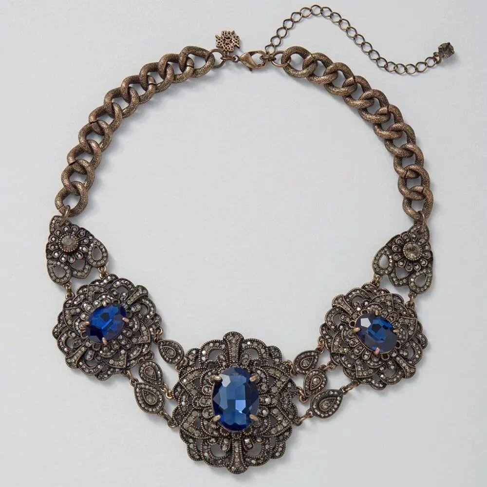 WHBM $125 Indigo Statement Blue Stone Necklace Old Russia STUNNING! - Picture 1 of 7